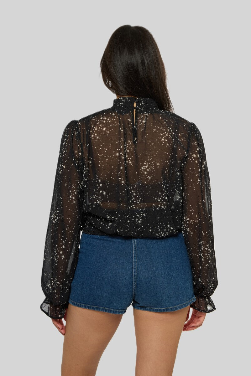 Celestial Print Sheer Chiffon Top | Forever 21 Womens