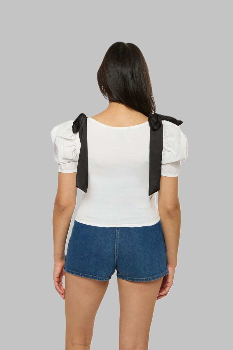 Puff-Sleeve Satin Bow Top | Forever 21 Womens