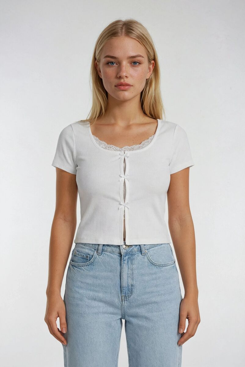 Ribbed Lace-Trim Bow Top | Forever 21 Womens