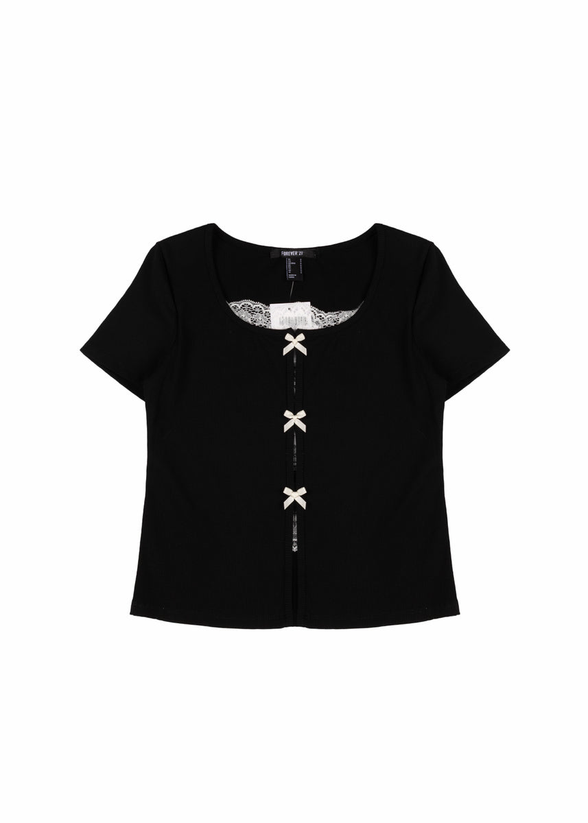 Ribbed Lace-Trim Bow Top | Forever 21 Womens