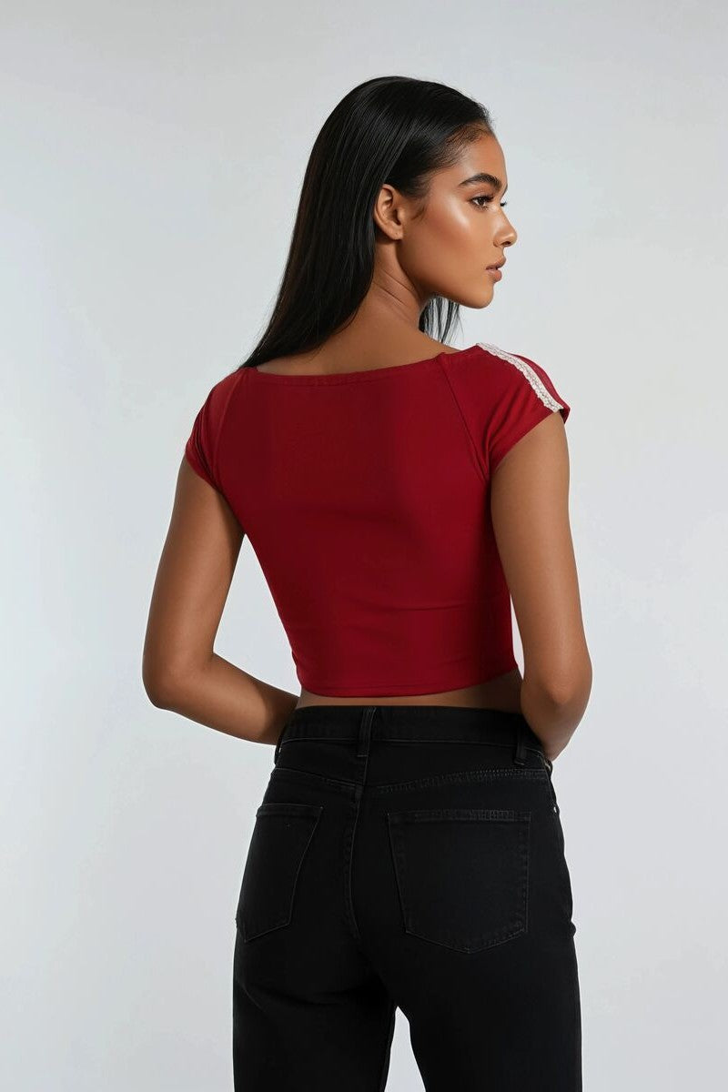 Lace-Up Raglan Cropped Tee | Forever 21 Womens