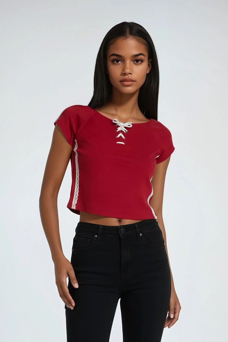 Lace-Up Raglan Cropped Tee | Forever 21 Womens
