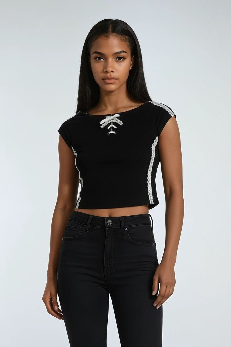 Lace-Up Raglan Cropped Tee | Forever 21 Womens