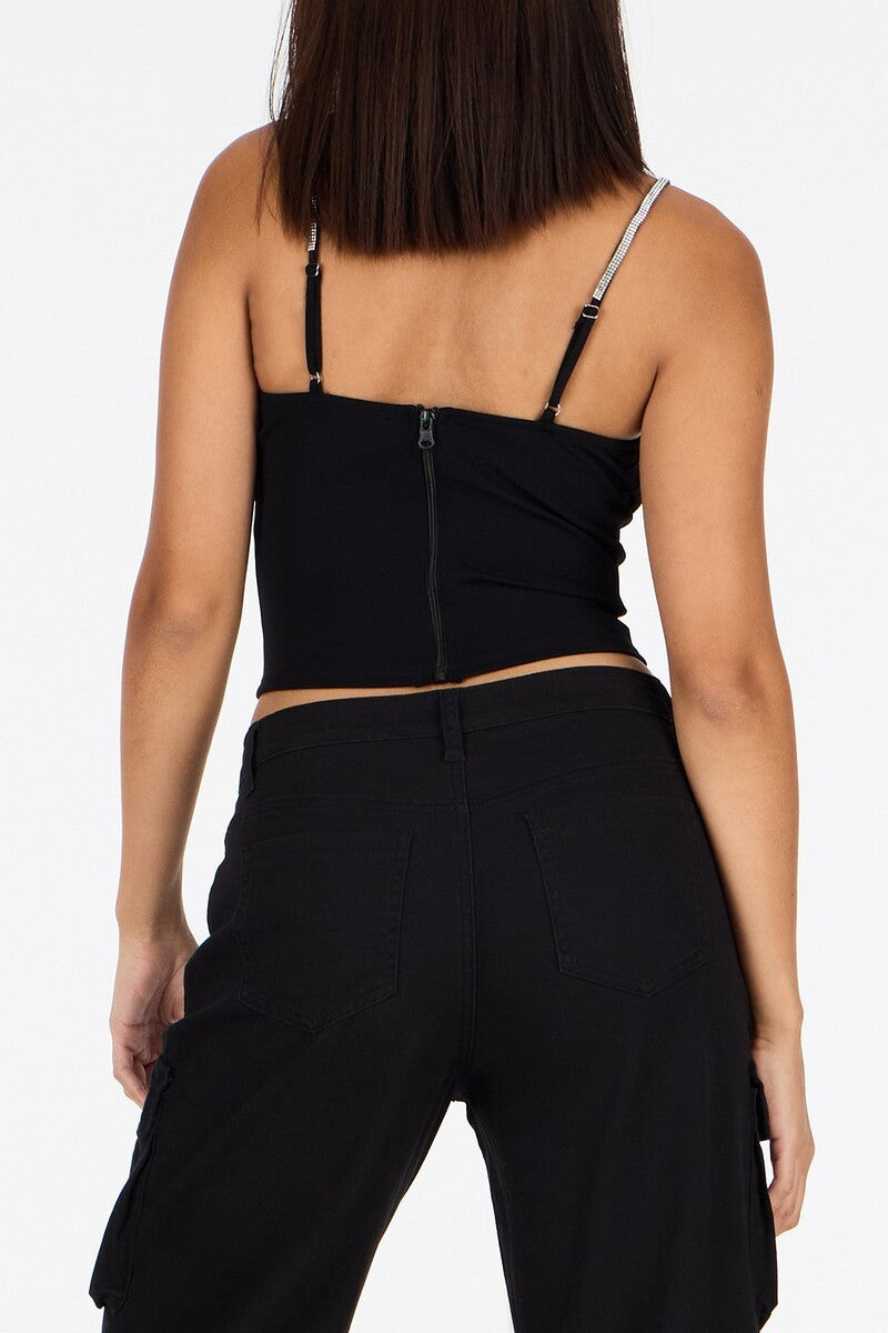 Crepe Rhinestone-Strap Bustier Top | Forever 21 Womens