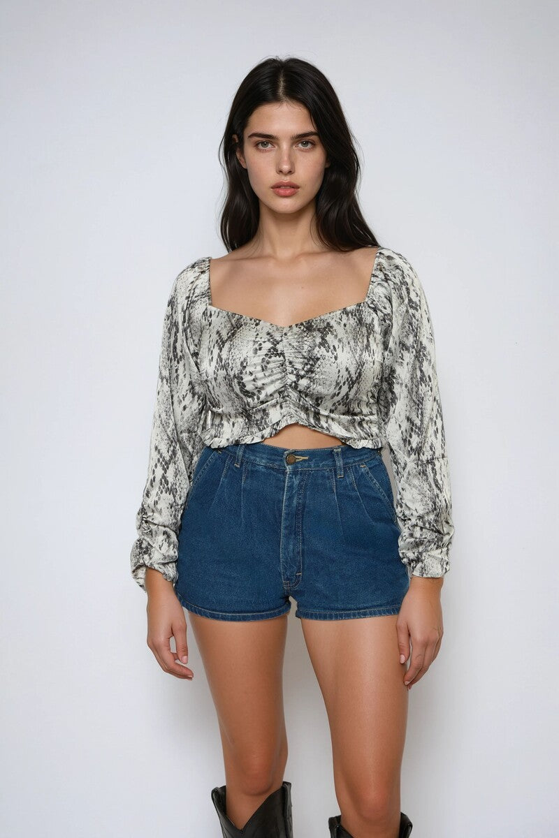 Snake Print Smocked Peasant Top | Forever 21 Womens