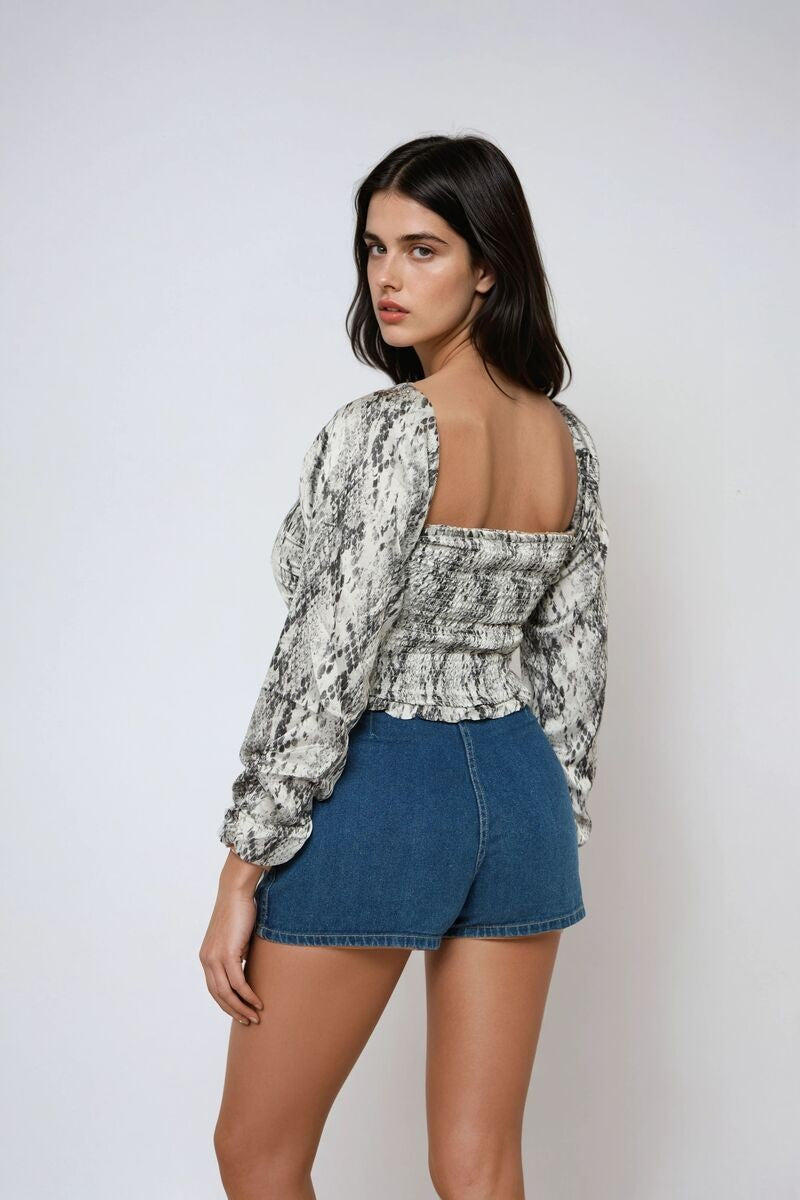Snake Print Smocked Peasant Top | Forever 21 Womens