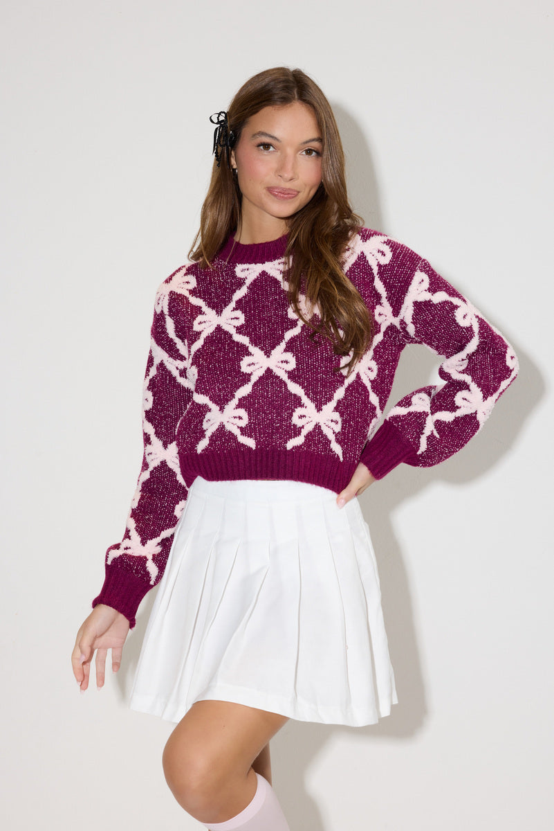 Jacquard Cropped Bow Sweater | Forever 21 Womens