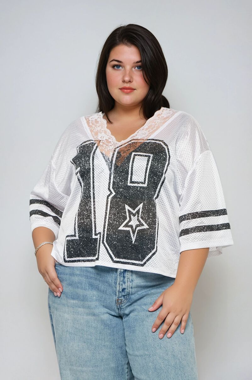 Plus Size Lace-Trim Mesh Jersey Top | Forever 21 Womens
