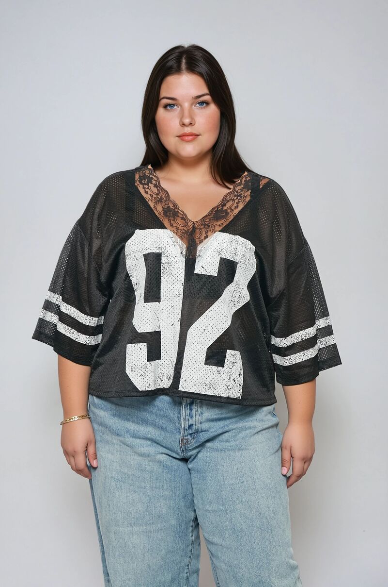 Plus Size Lace-Trim Mesh Jersey Top | Forever 21 Womens