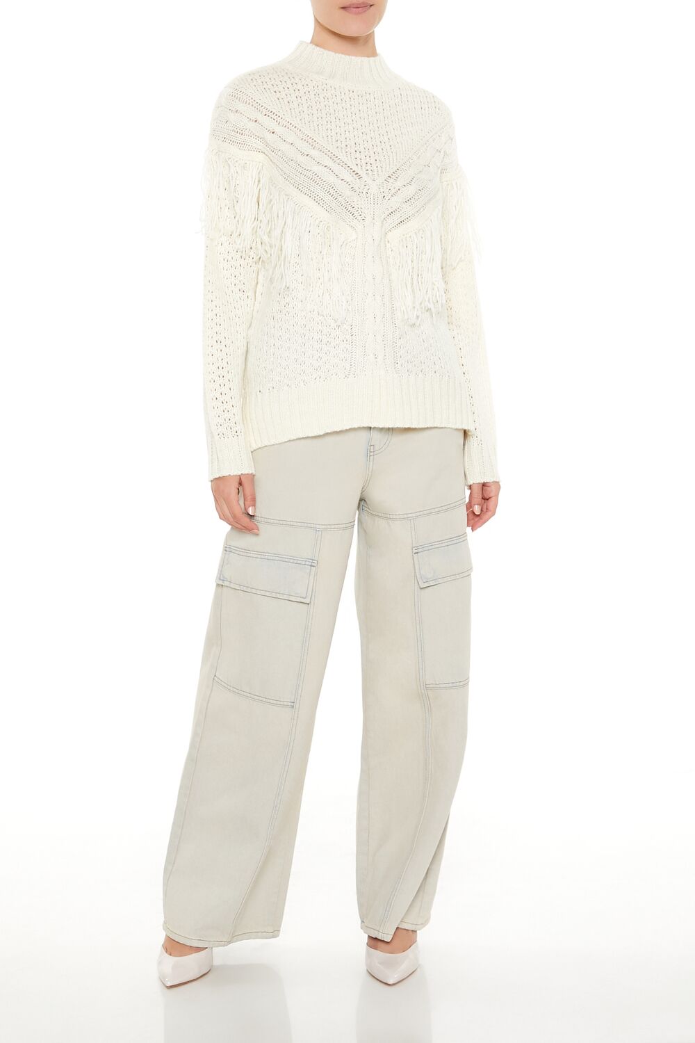 Fringe-Trim Mock Neck Sweater | Forever 21 Womens