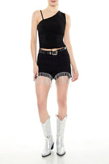 Rhinestone Fringe Denim Shorts | Forever 21 Womens