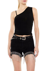 Rhinestone Fringe Denim Shorts | Forever 21 Womens