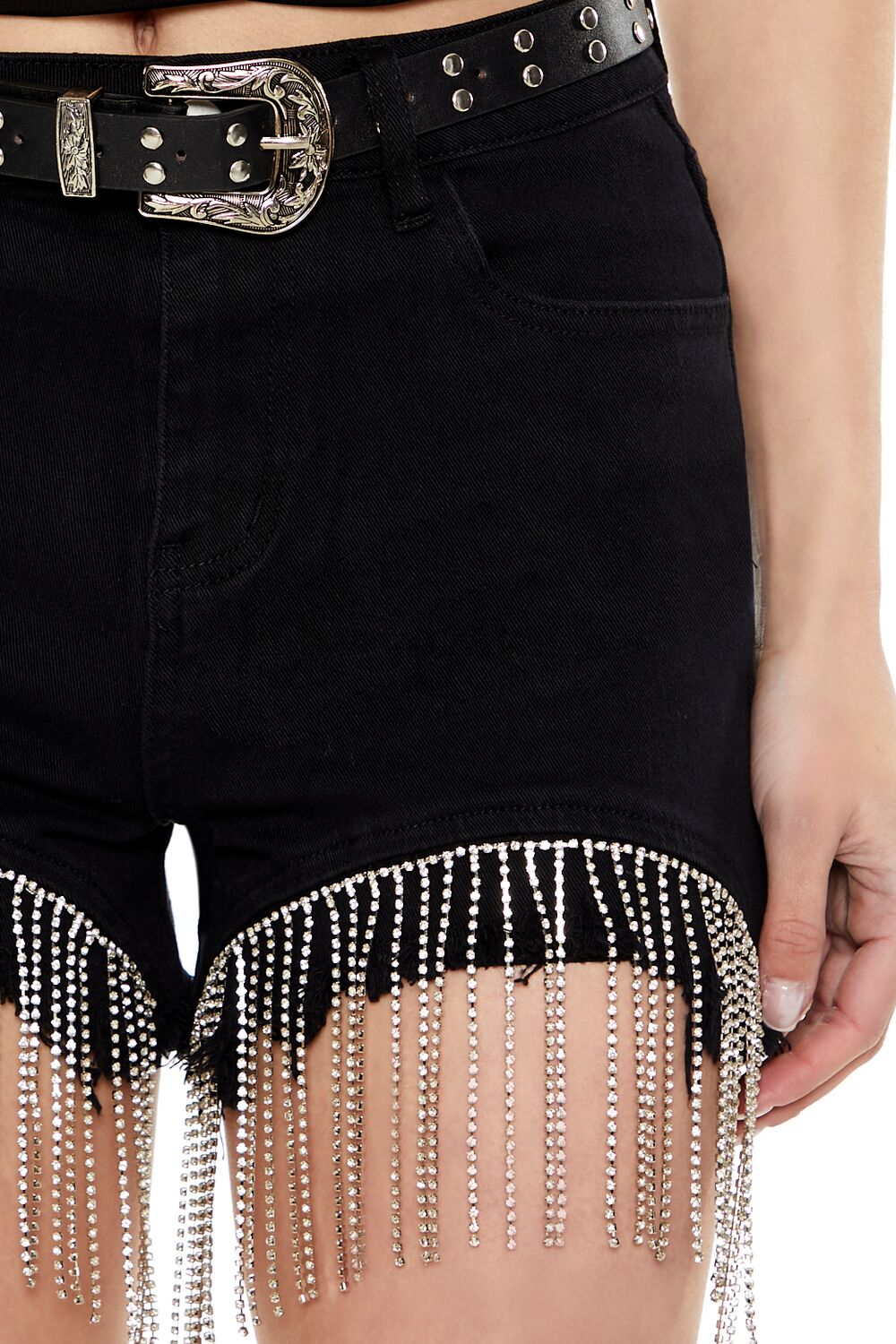 Rhinestone Fringe Denim Shorts | Forever 21 Womens