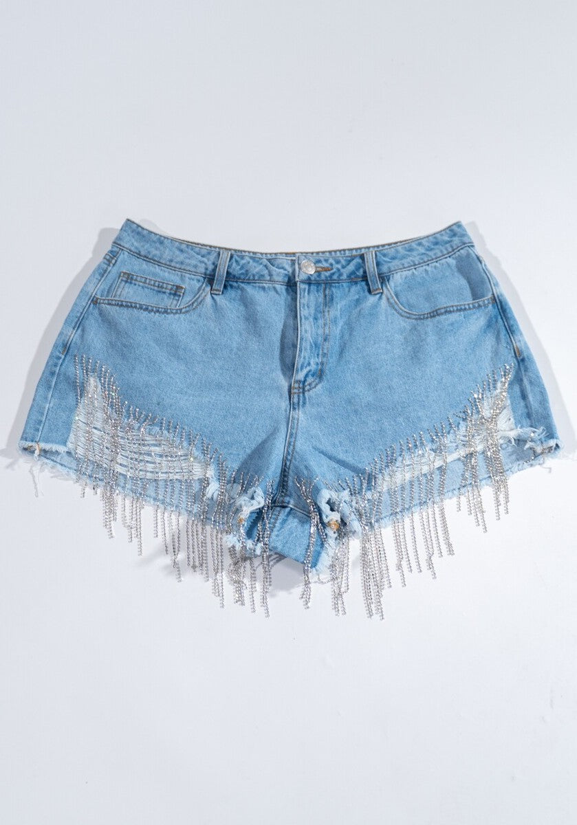 Plus Size Distressed Rhinestone-Fringe Denim Shorts | Forever 21 Womens
