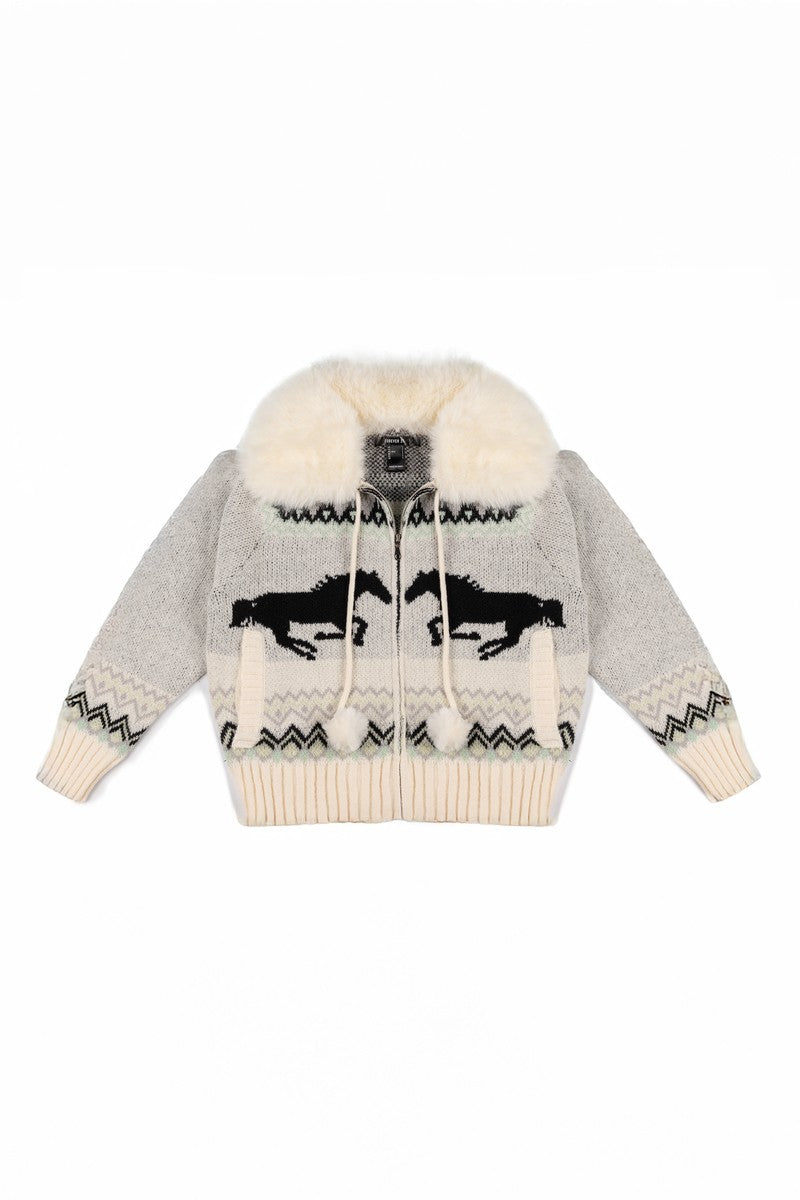 Horse Print Pom-Pom Zip-Up Sweater | Forever 21 Womens