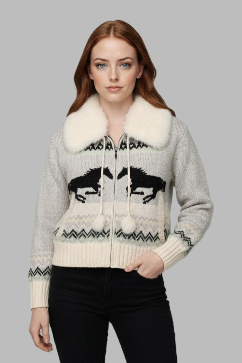 Horse Print Pom-Pom Zip-Up Sweater | Forever 21 Womens
