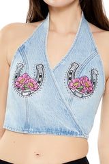Denim Horseshoe Crop Top | Forever 21 Womens