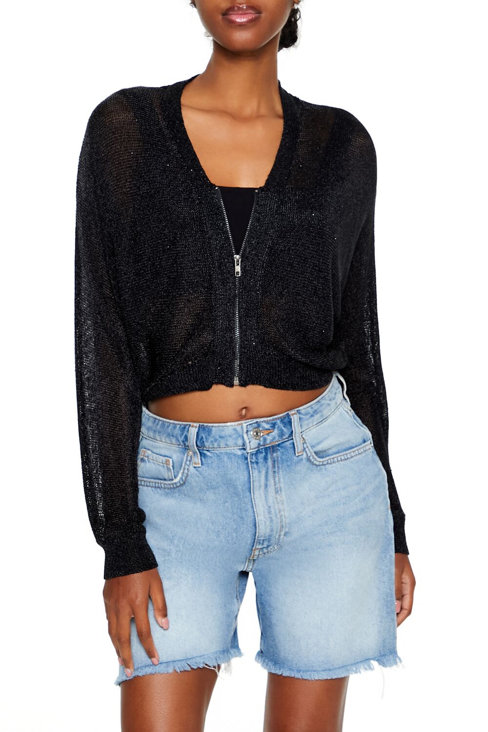 Glitter Knit Zip-Up Sweater | Forever 21 Womens