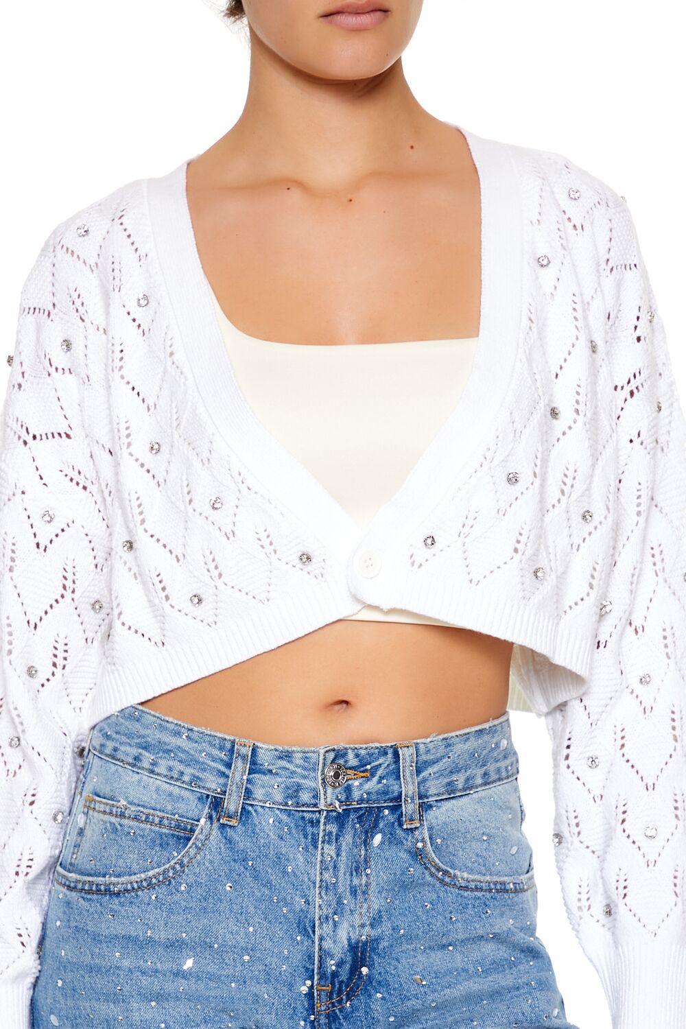 Faux Gem Cropped Cardigan Sweater | Forever 21 Womens