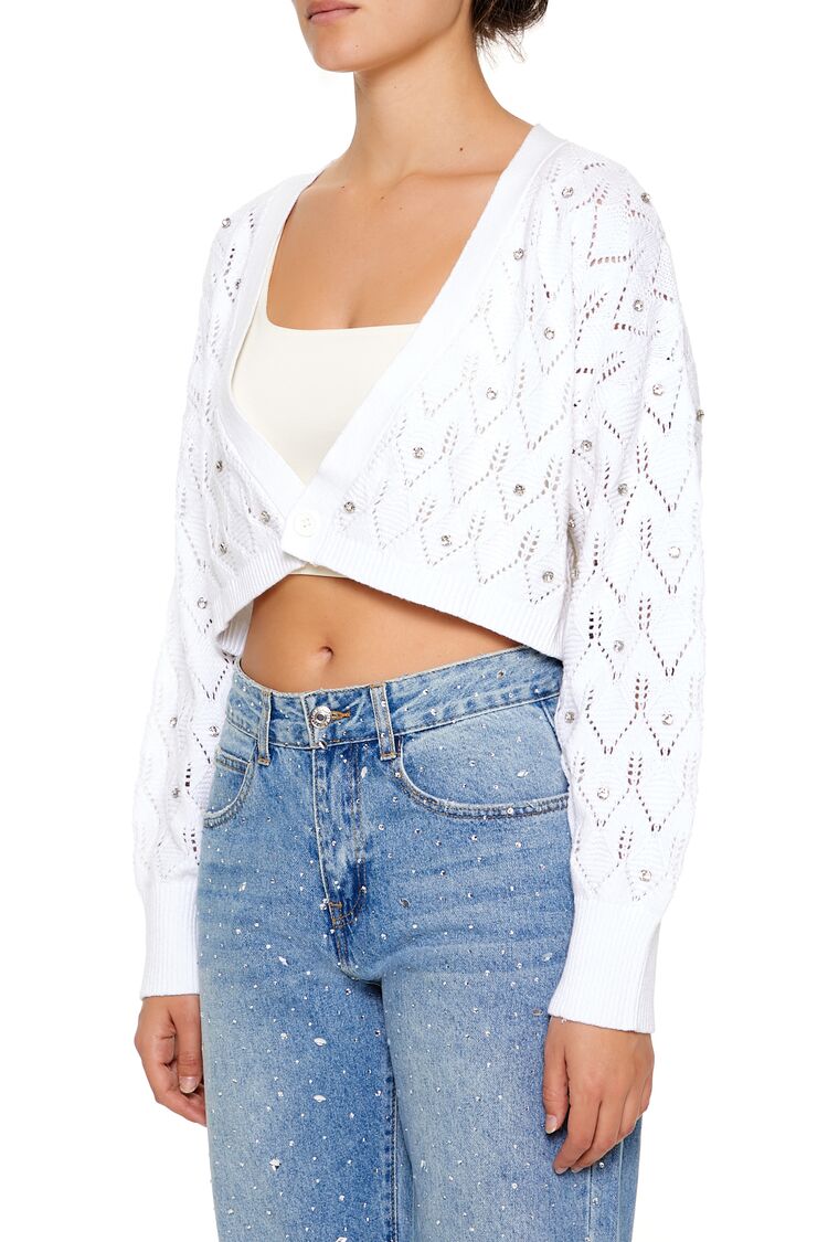 Faux Gem Cropped Cardigan Sweater | Forever 21 Womens