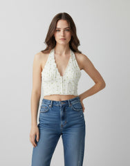 Floral Lace-Trim Halter Crop Top | Forever 21 Womens