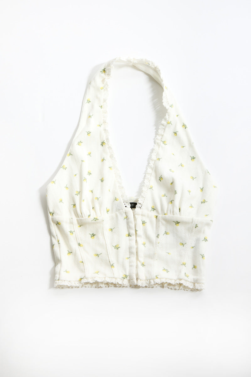 Floral Lace-Trim Halter Crop Top | Forever 21 Womens