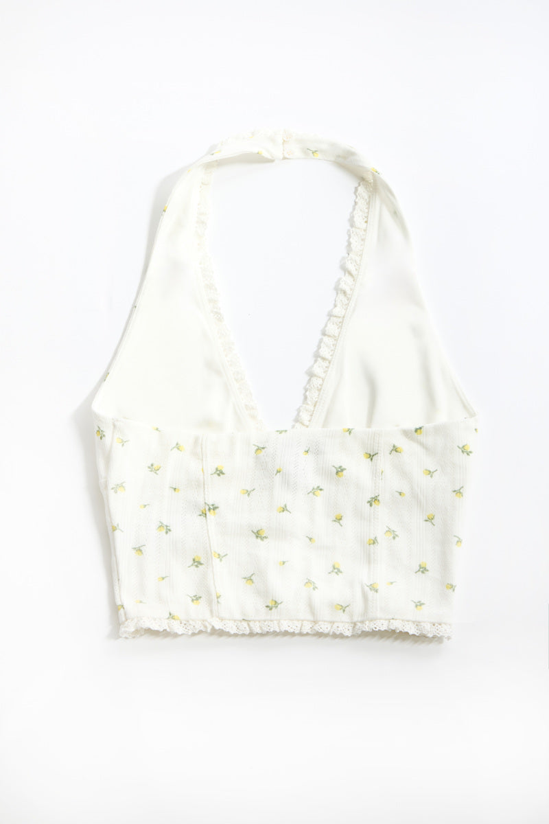 Floral Lace-Trim Halter Crop Top | Forever 21 Womens