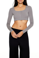 Square-Neck Cropped Henley Tee | Forever 21 Womens