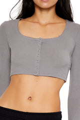 Square-Neck Cropped Henley Tee | Forever 21 Womens
