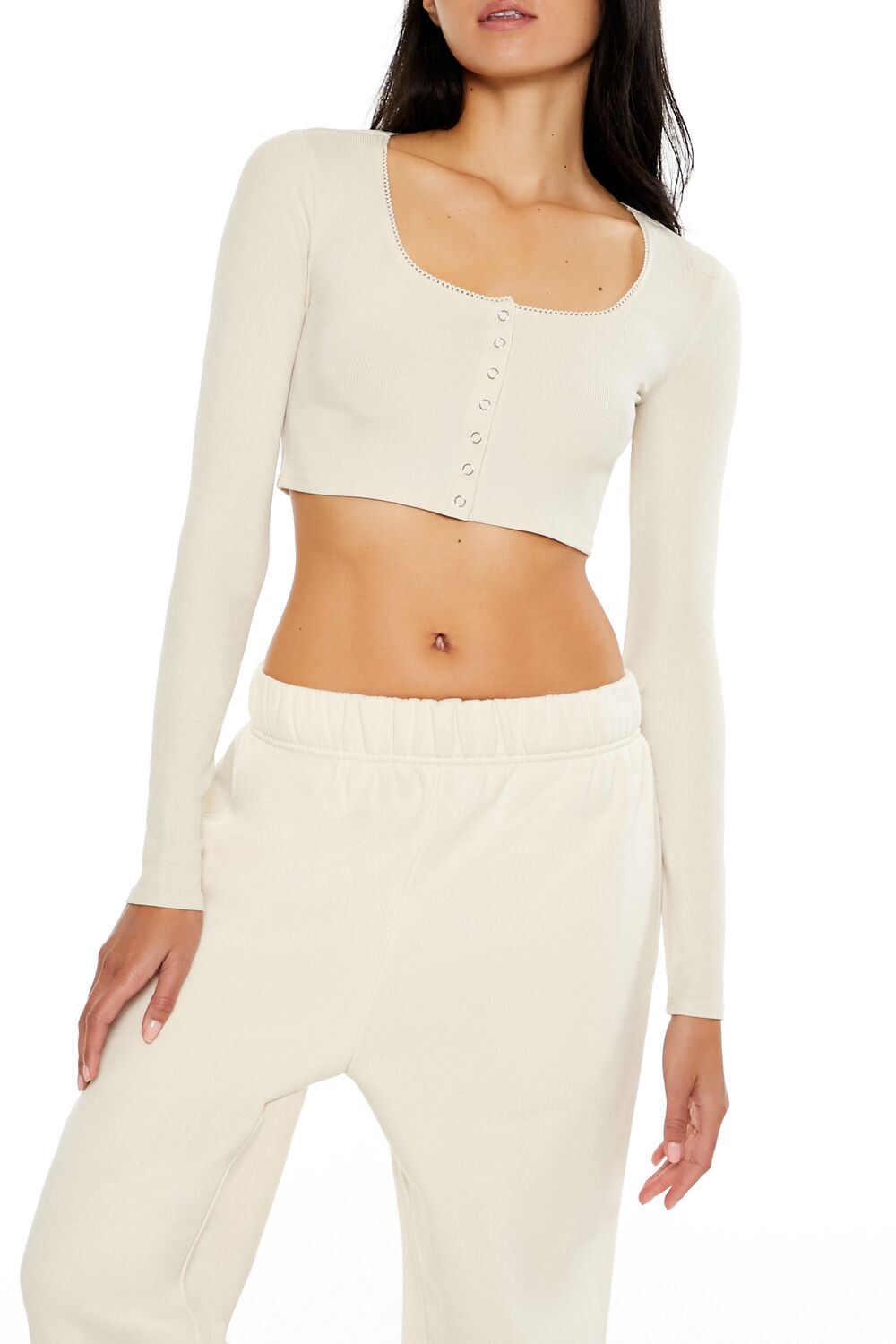 Square-Neck Cropped Henley Tee | Forever 21 Womens