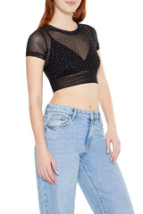 Cropped Mesh Rhinestone Tee | Forever 21 Womens