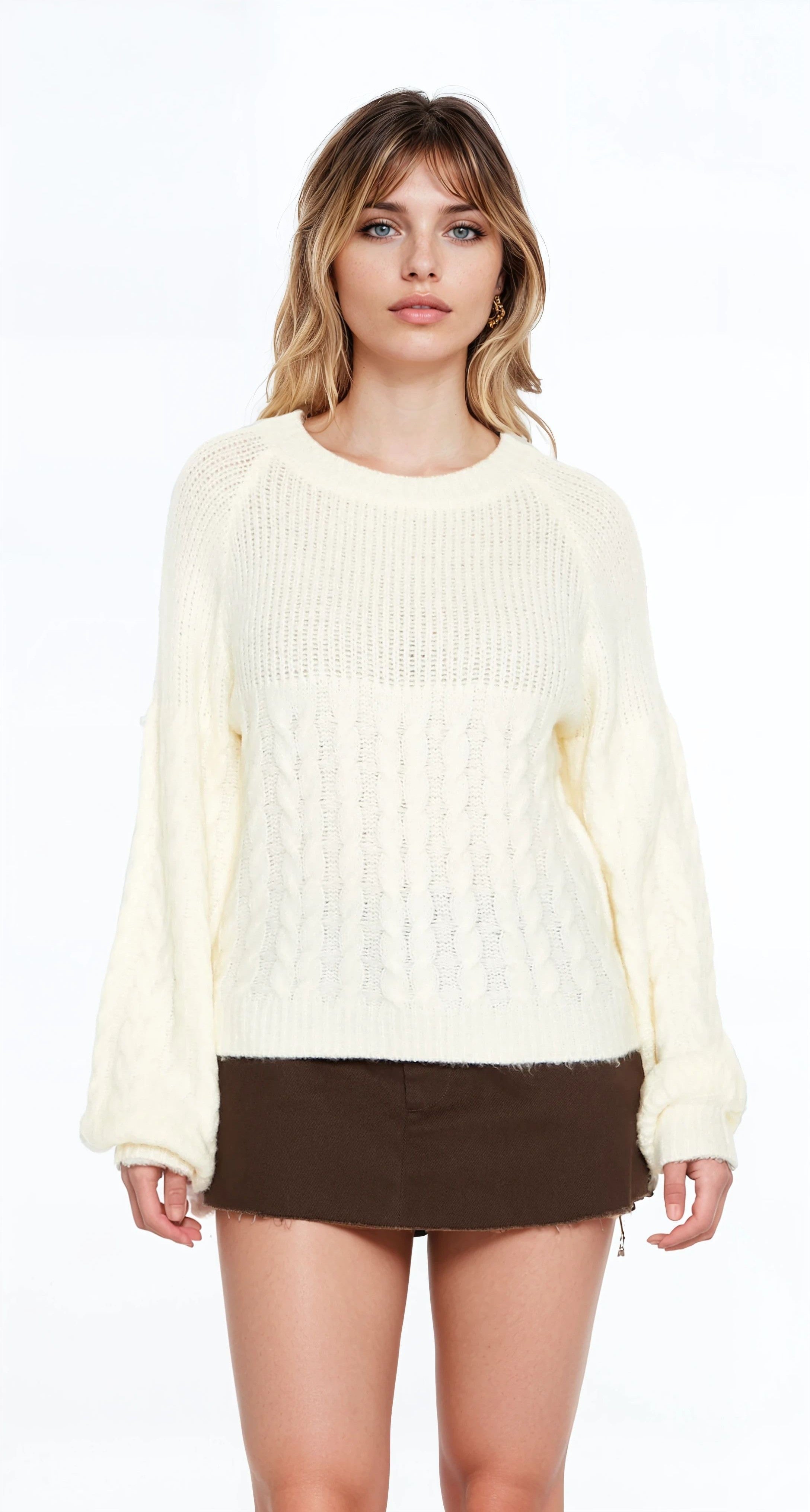 Peasant-Sleeve Cable Knit Sweater | Forever 21 Womens