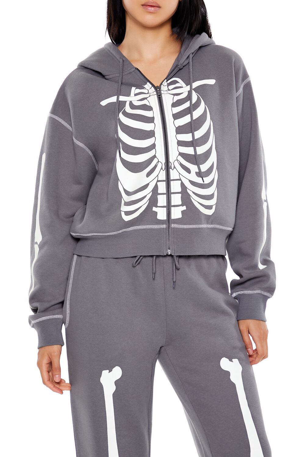 Skeleton Graphic Zip-Up Hoodie | Forever 21 Womens