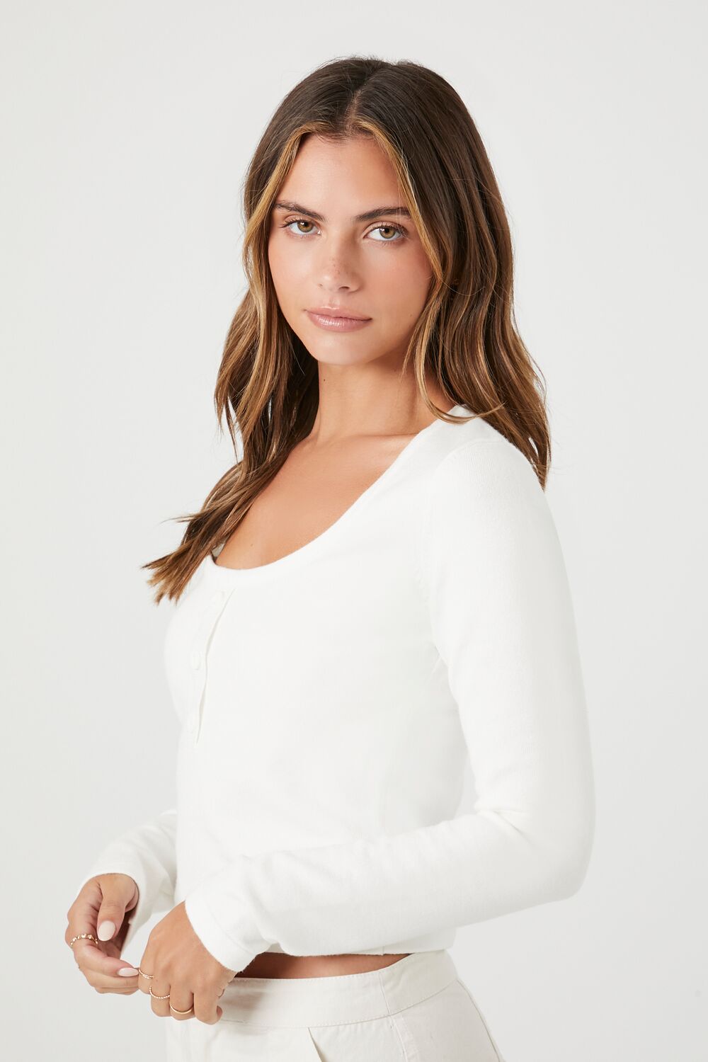 Cropped Sweater-Knit Henley Top | Forever 21 Womens