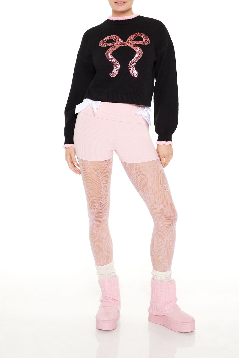 Sequin Bow Mock Neck Sweater | Forever 21 Womens