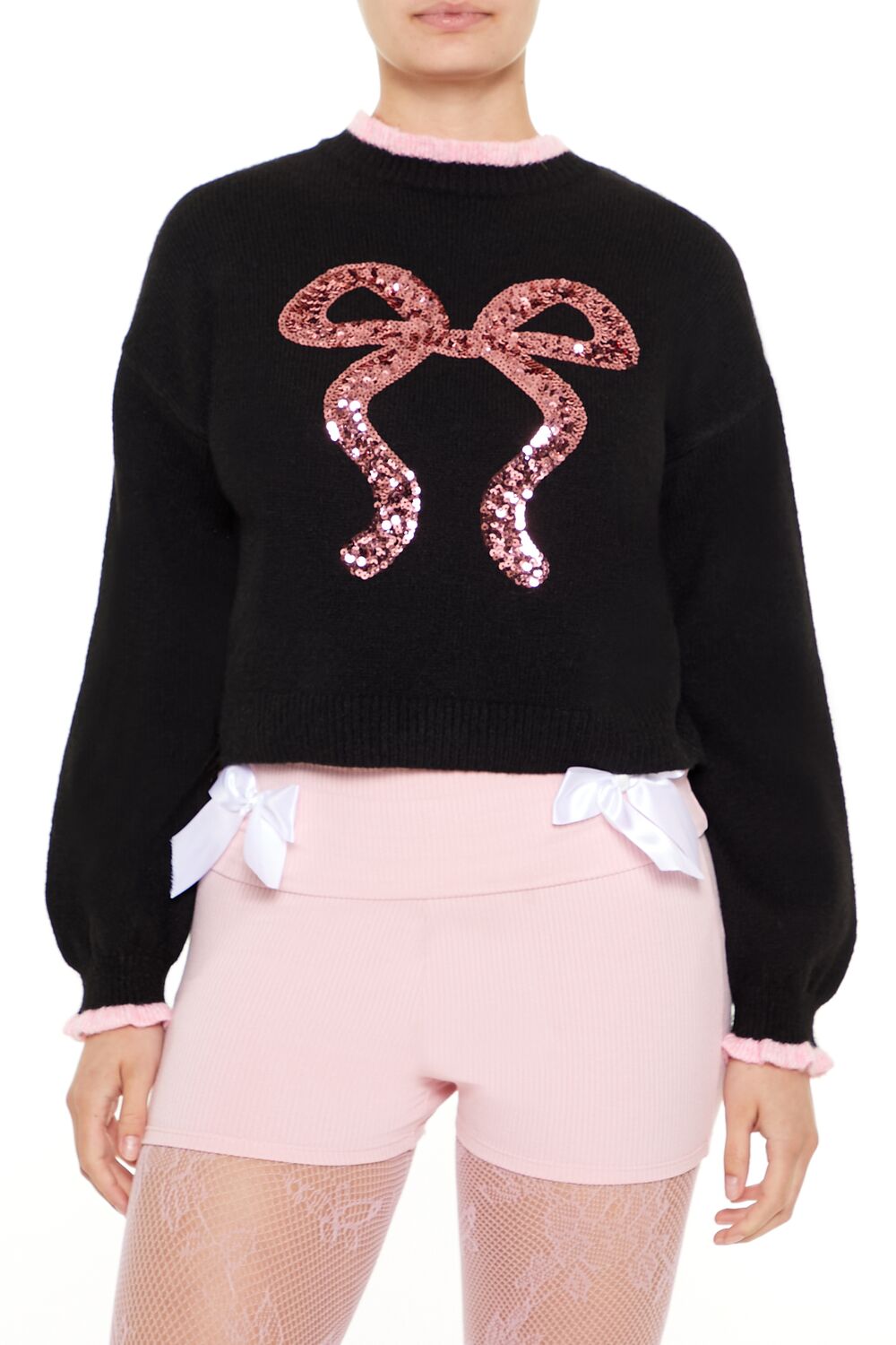 Sequin Bow Mock Neck Sweater | Forever 21 Womens