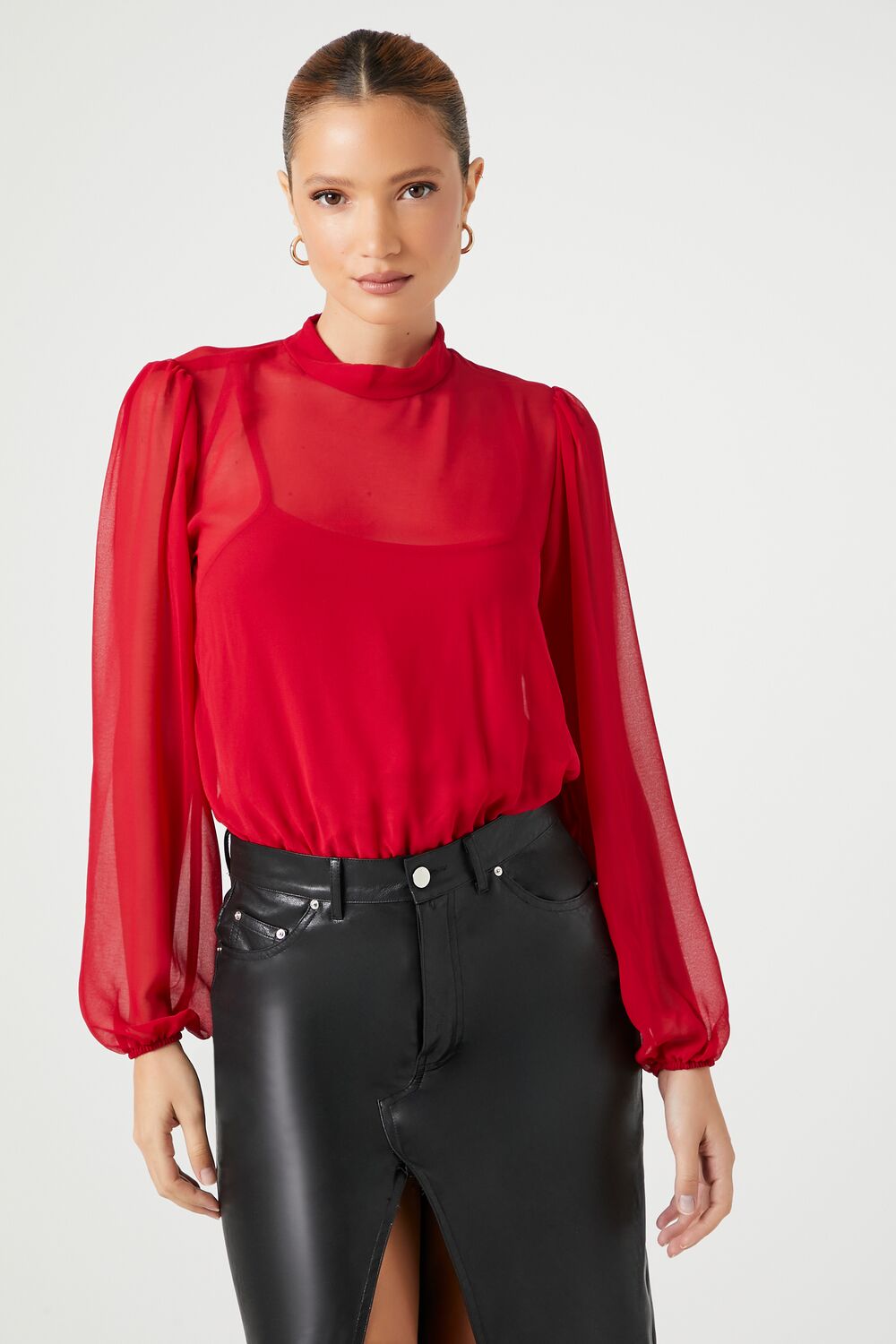 Chiffon Mock Neck Bodysuit | Forever 21 Womens