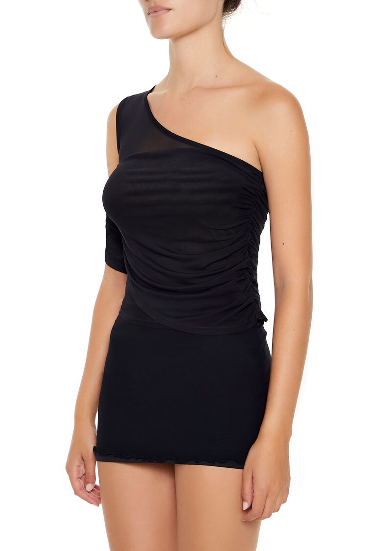Mesh One-Shoulder Crop Top | Forever 21 Womens