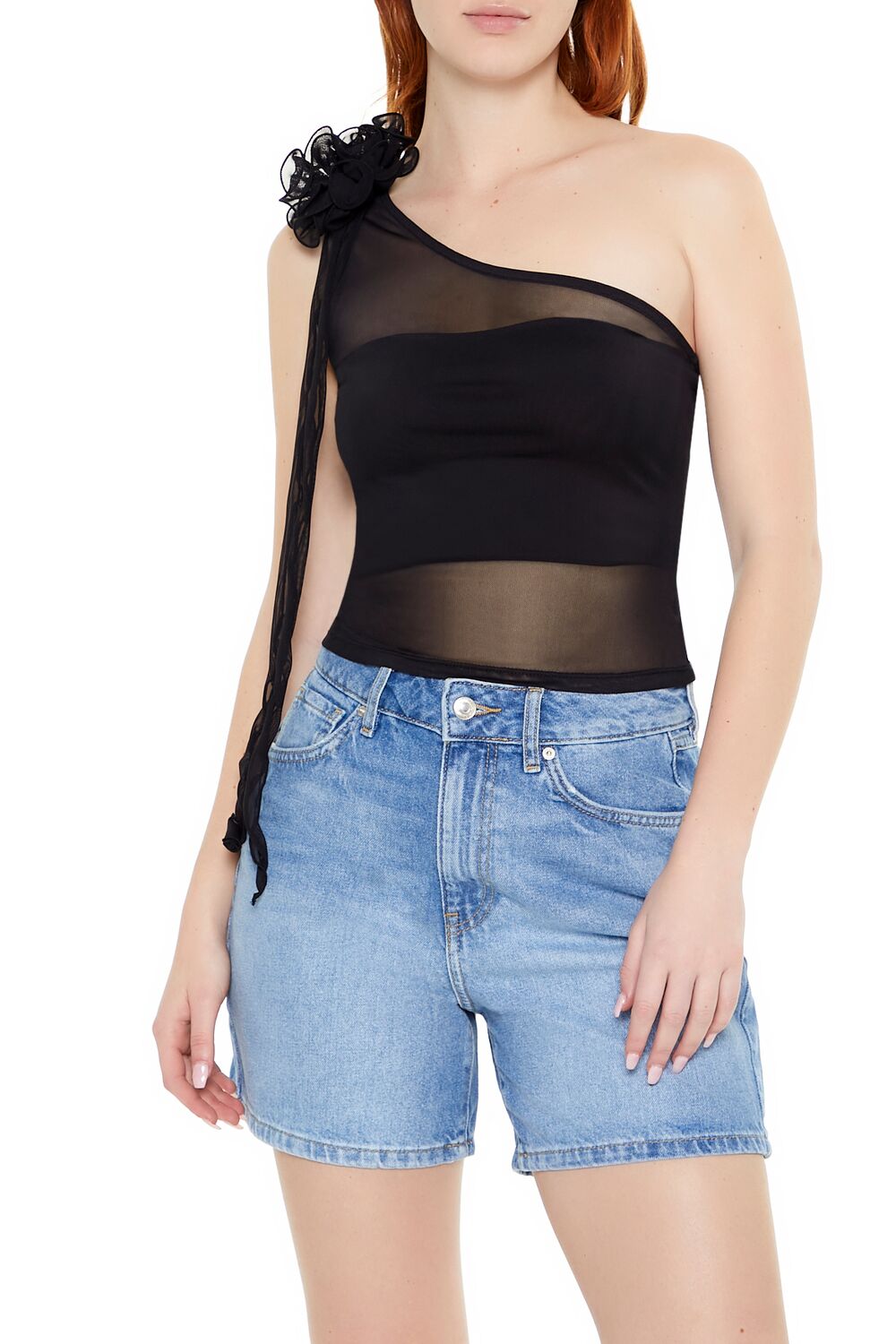 Mesh Rosette One-Shoulder Top | Forever 21 Womens