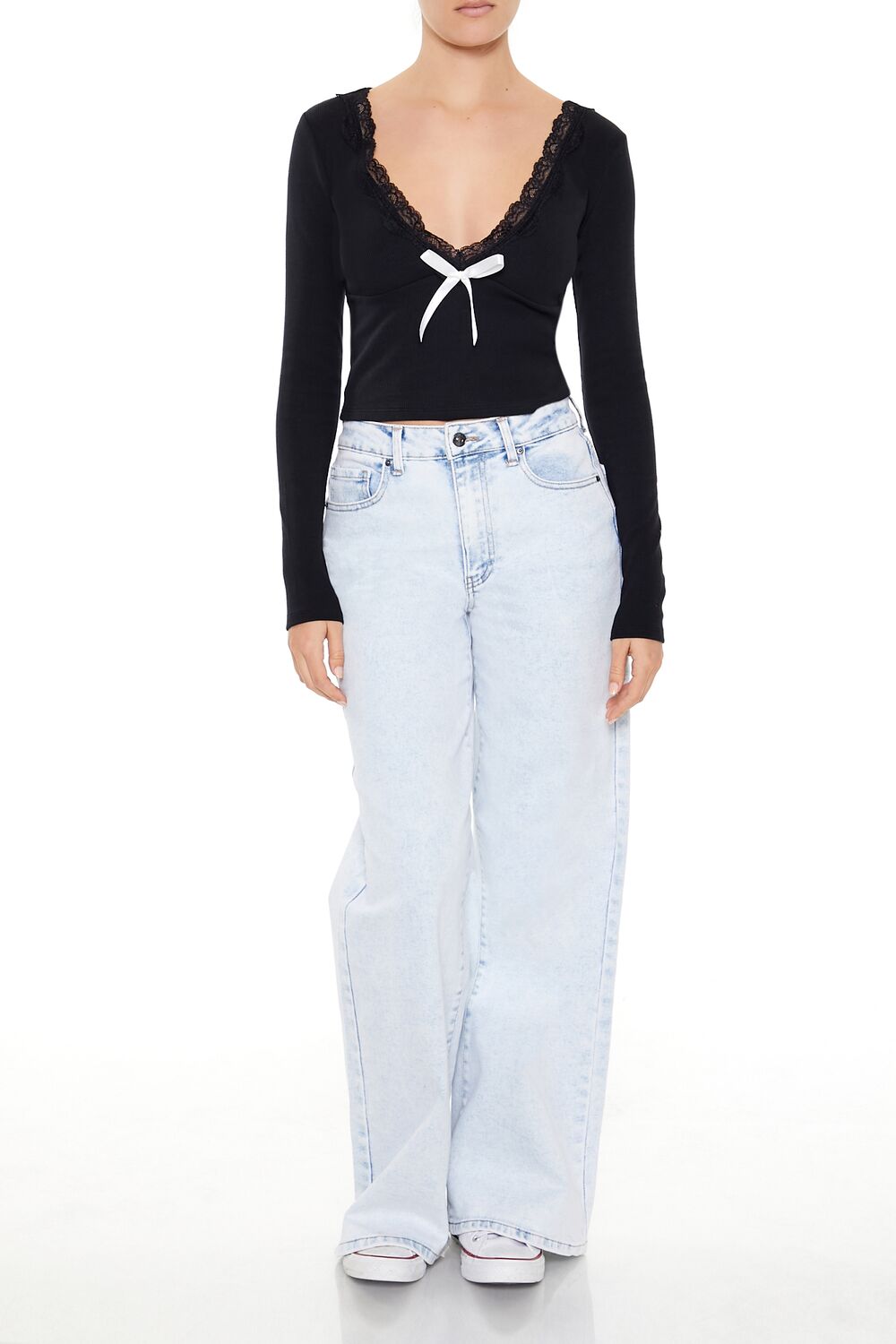 Lace-Trim Plunging Bow Crop Top | Forever 21 Womens