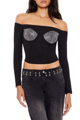 Rhinestone Off-the-Shoulder Top | Forever 21 Womens