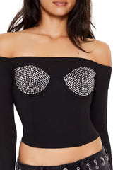 Rhinestone Off-the-Shoulder Top | Forever 21 Womens