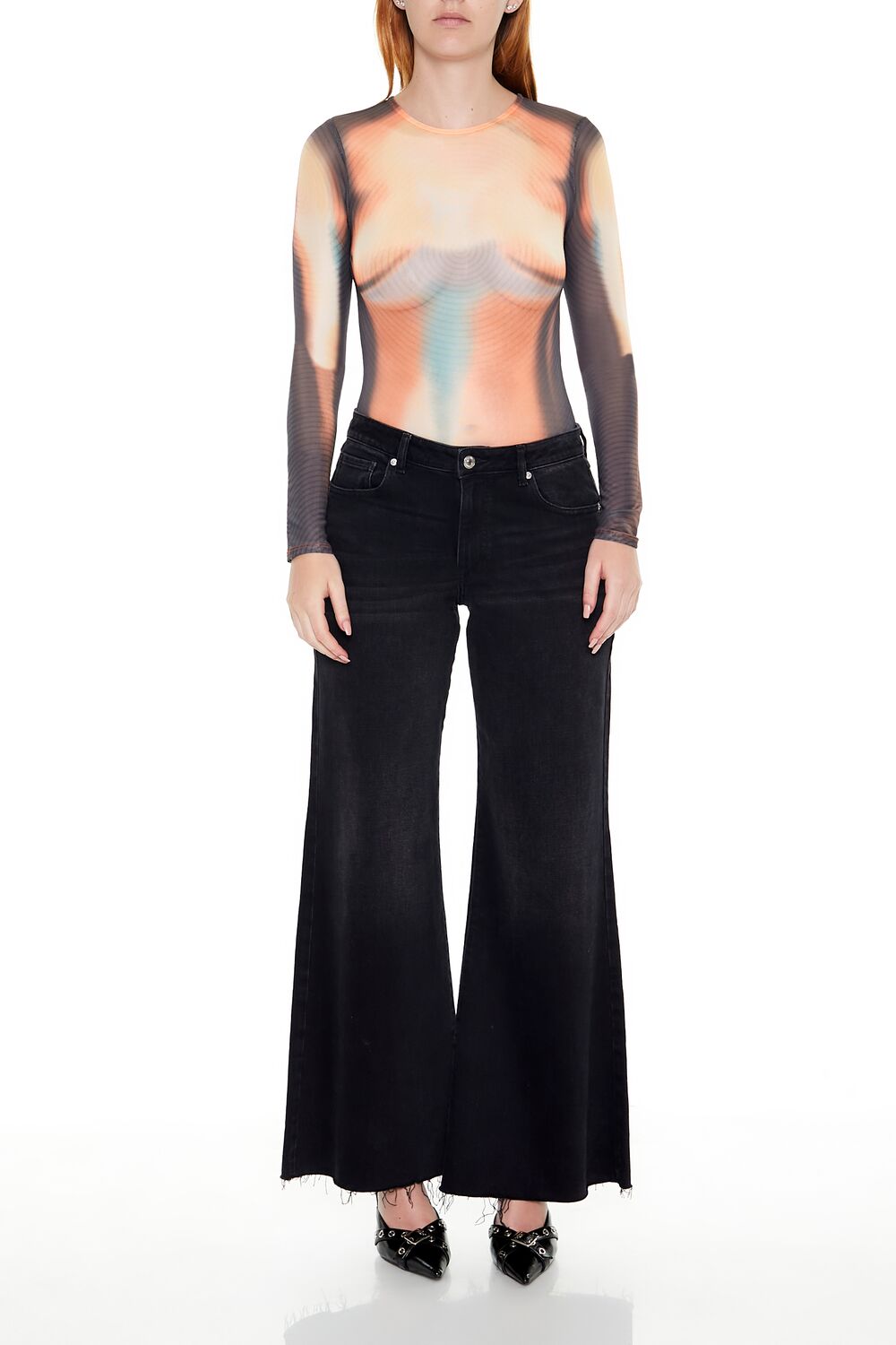 Abstract Print Mesh Bodysuit | Forever 21 Womens