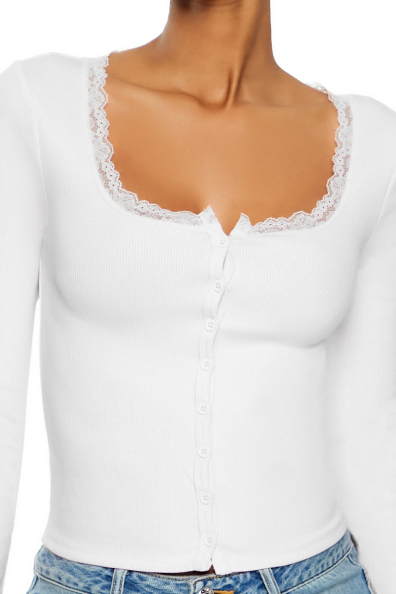 Ribbed Lace-Trim Top | Forever 21 Womens