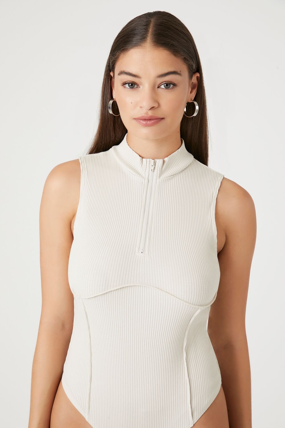 Ribbed Half-Zip Bodysuit | Forever 21 Womens