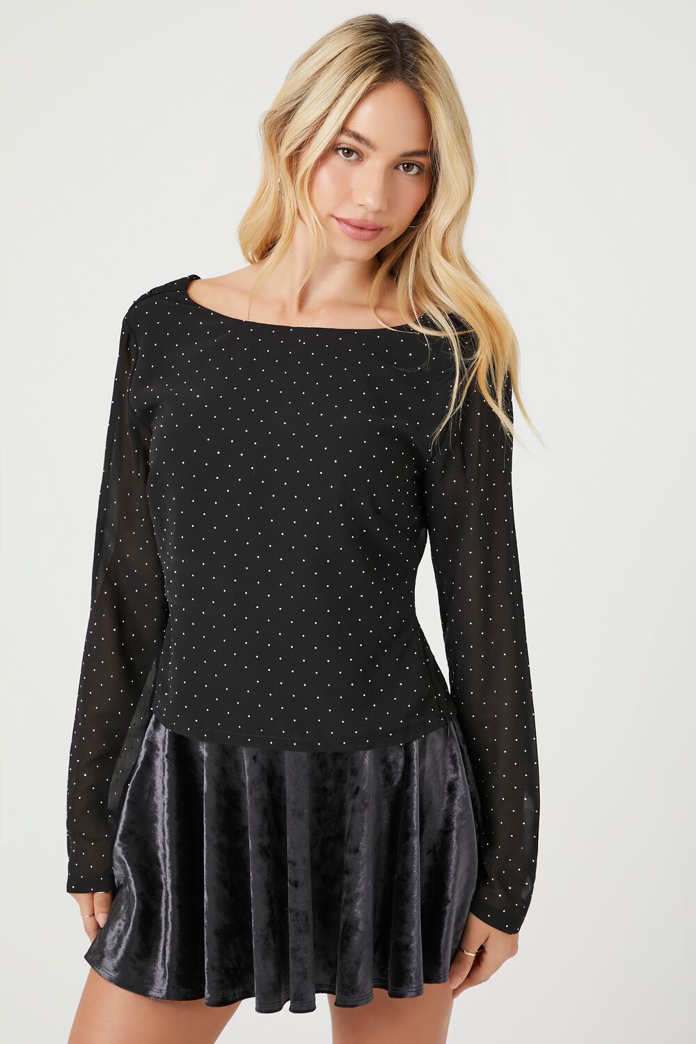 Rhinestone Cowl Back Long-Sleeve Top | Forever 21 Womens