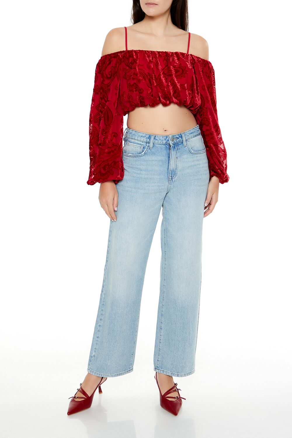 Paisley Open-Shoulder Crop Top | Forever 21 Womens