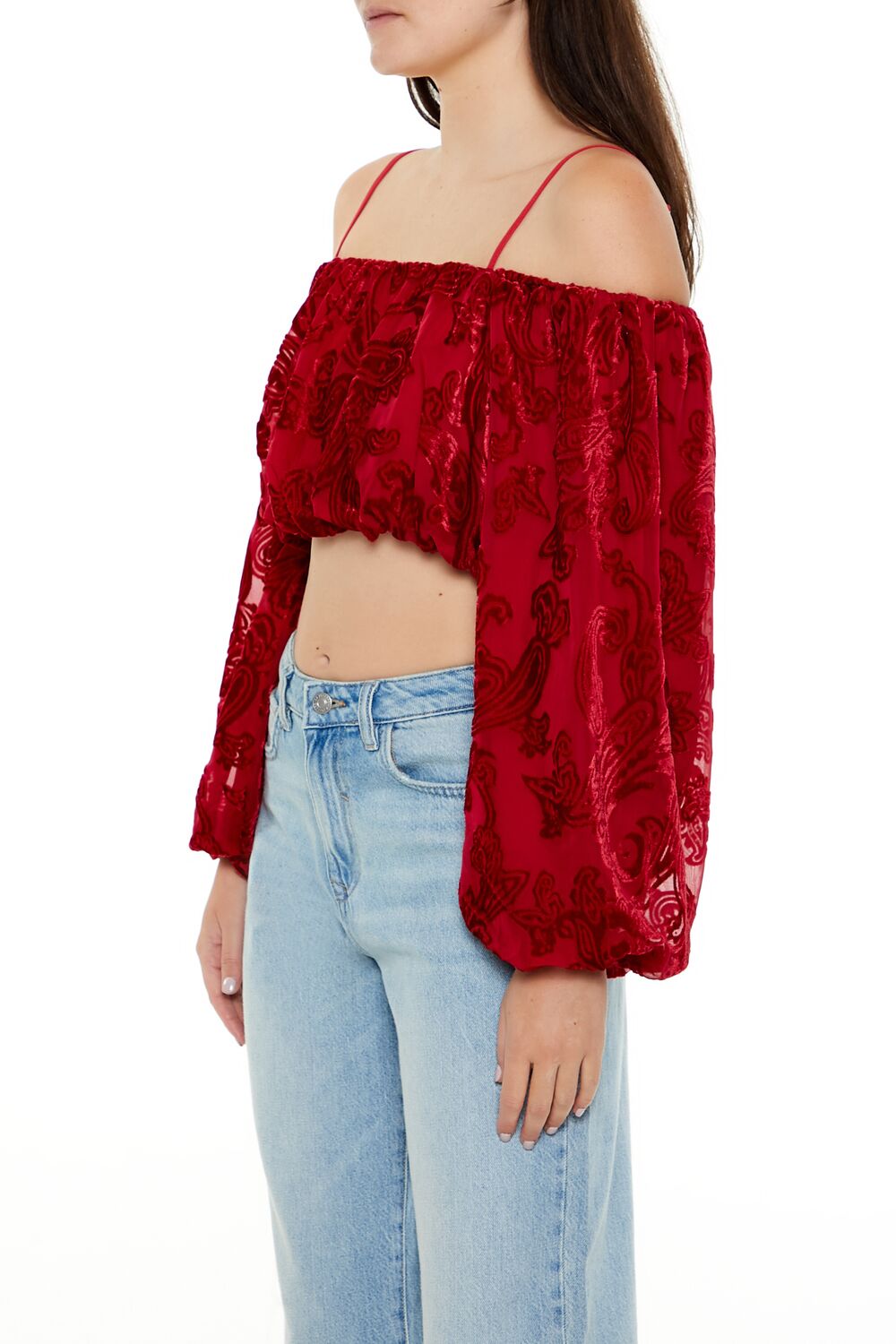 Paisley Open-Shoulder Crop Top | Forever 21 Womens
