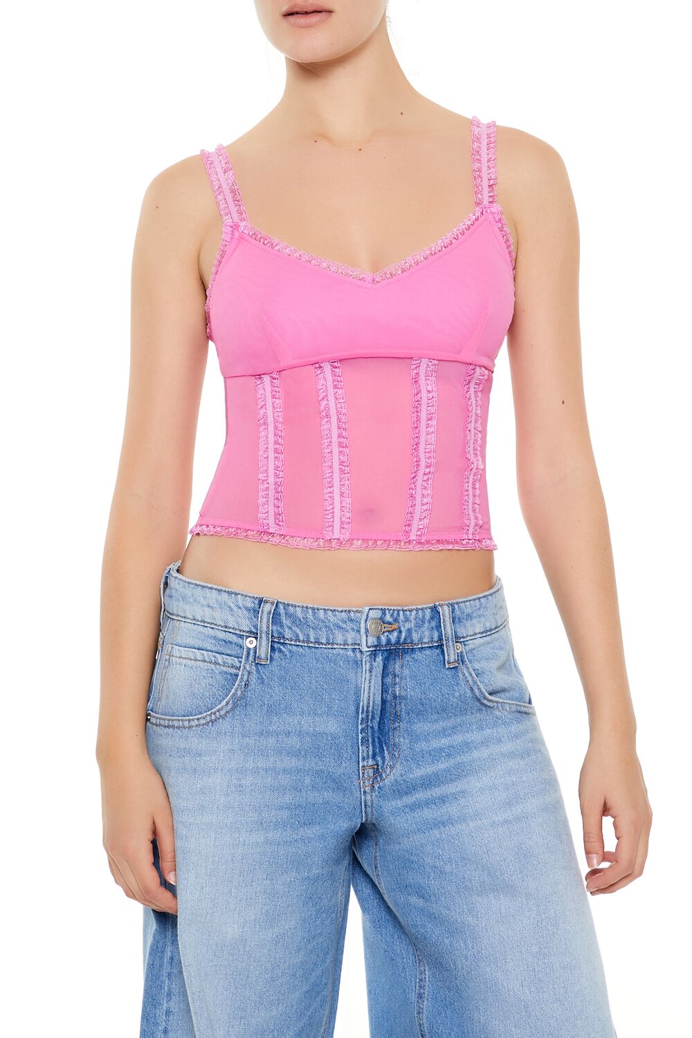 Mesh Ruffle-Trim Cropped Cami | Forever 21 Womens
