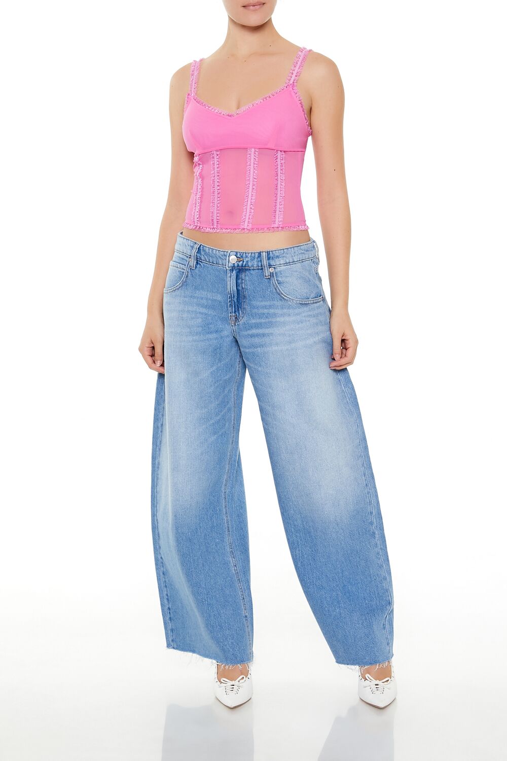 Mesh Ruffle-Trim Cropped Cami | Forever 21 Womens